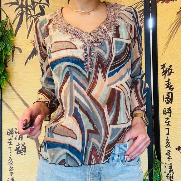 akkriti Tops - Akkriti Women’s Bohemian Y2K Lightweight Sequin Tunic Top Size L